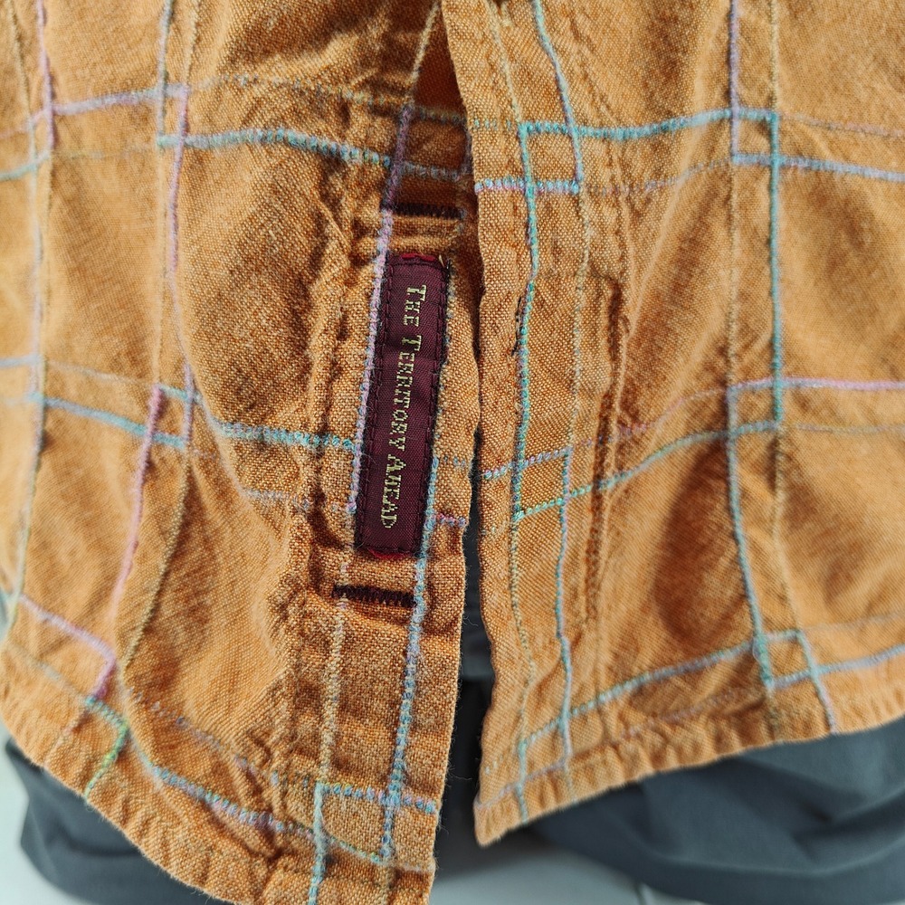 The Territory Ahead Shirt Mens XL Orange Grid Textured Cotton Rayon Long Sleeve - Picture 5 of 13
